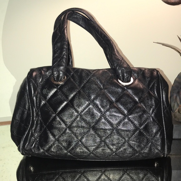 💰MARKDOWN: AUTH CHANEL Black Quilted Bowler Bag - Picture 7 of 10